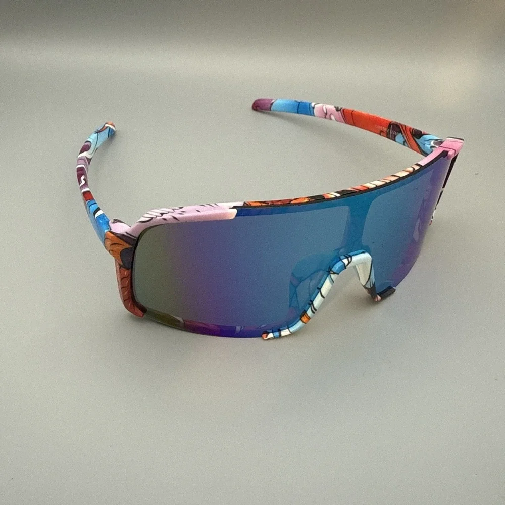 MULTICOLOR GRAFFITI UV400 Shield SUNGLASSES Mirror Lense Sports- Cycle - HOT